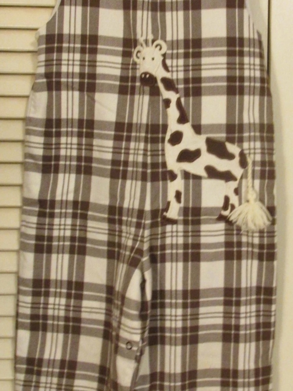 Kellys Kids Applique Giraffe Boys Longall Romper Brown White Plaid Tassel Tail 4